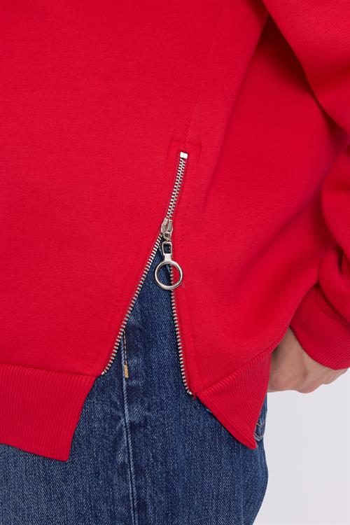 Kadın Oversize Geniş Kesim Pamuklu 3 iplik Bisiklet Yaka Kırmızı Sweatshirt