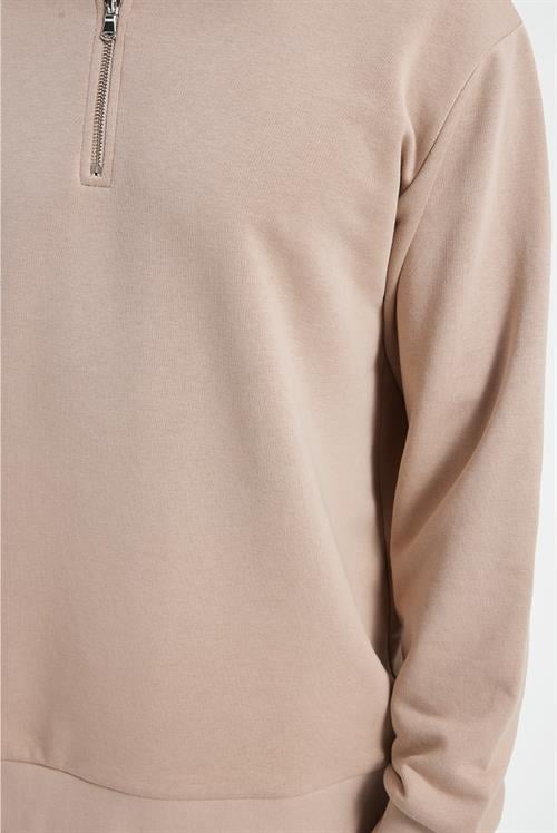 Erkek Relax Fit Rahat Kesim Pamuklu 3 İplik Fermuarlı Polo Yaka Taş Sweatshirt