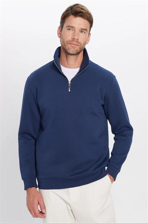Unisex 3lü Paket Yeşil-Ekru-Lacivert Relax Fit Pamuklu Yarım Fermuarlı Dik Yaka Sweatshirt