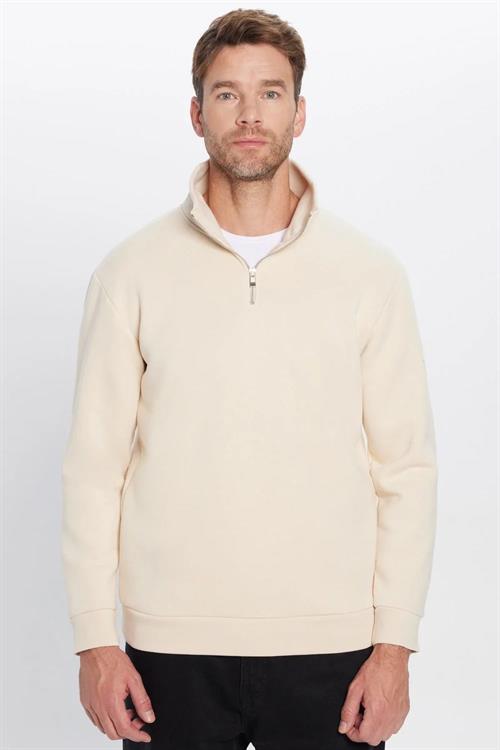 Unisex 3lü Paket Yeşil-Ekru-Lacivert Relax Fit Pamuklu Yarım Fermuarlı Dik Yaka Sweatshirt