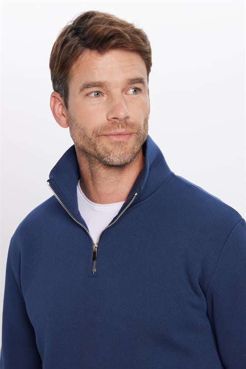 Unisex 3lü Paket Siyah-Mavi-Lacivert Relax Fit Pamuklu Yarım Fermuarlı Dik Yaka Sweatshirt