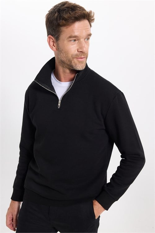 Unisex 3lü Paket Siyah-Bordo-Lacivert Relax Fit Pamuklu Yarım Fermuarlı Dik Yaka Sweatshirt