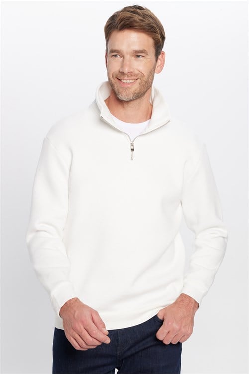 Unisex 3lü Paket Beyaz-Bordo-Gri Relax Fit Pamuklu Yarım Fermuarlı Dik Yaka Sweatshirt