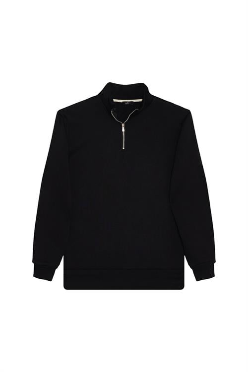 Unisex 3lü Paket Siyah-Beyaz-Bordo Relax Fit Pamuklu Yarım Fermuarlı Dik Yaka Sweatshirt