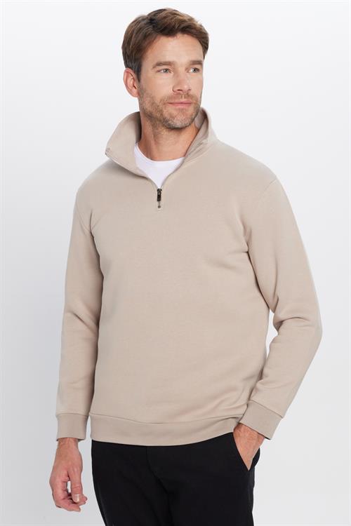 Unisex 3lü Paket Siyah-Taş-Bordo Relax Fit Pamuklu Yarım Fermuarlı Dik Yaka Sweatshirt