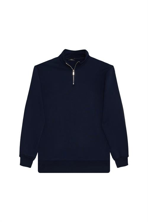 Unisex 3lü Paket Lacivert-Kahverengi-Yeşil Relax Fit Pamuklu Yarım Fermuarlı Dik Yaka Sweatshirt