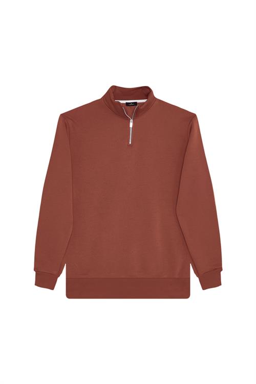Unisex 3lü Paket Lacivert-Kahverengi-Yeşil Relax Fit Pamuklu Yarım Fermuarlı Dik Yaka Sweatshirt