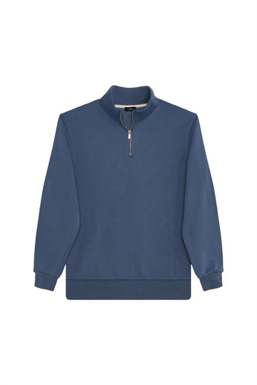 Unisex 3lü Paket Lacivert-İndigo-Gri Relax Fit Pamuklu Yarım Fermuarlı Dik Yaka Sweatshirt