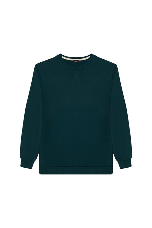 Unisex 3lü Paket Siyah-Yeşil-Taş Relax Fit %100 Pamuk 3 İplik Bisiklet Yaka Sweatshirt