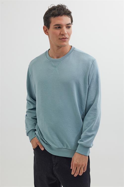 Unisex 3lü Paket Sax Mavi-Taş-Okyanus Mavi Relax Fit %100 Pamuk 3 İplik Bisiklet Yaka Sweatshirt