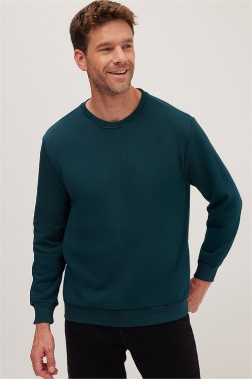 Unisex 3lü Paket Kahverengi-Siyah-Yeşil Relax Fit %100 Pamuk 3 İplik Bisiklet Yaka Sweatshirt