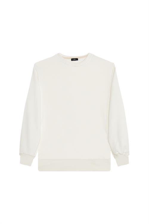 Unisex 3lü Paket Beyaz-Kiremit-Gri Relax Fit Pamuklu 3 İplik İçi Polarlı Bisiklet Yaka Sweatshirt