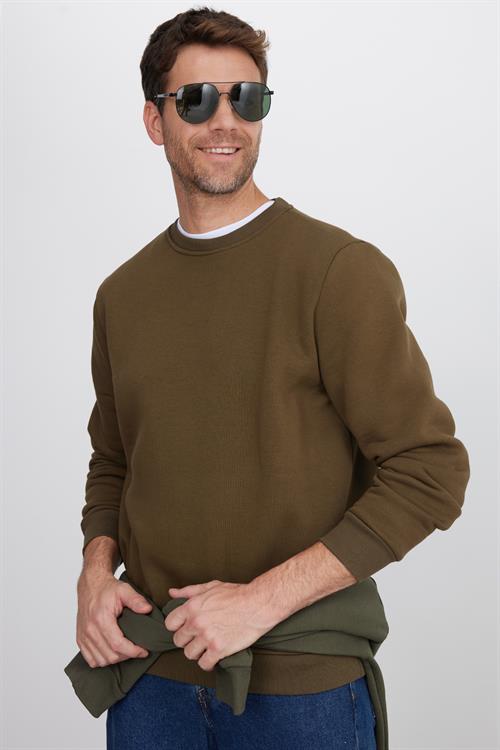 Unisex 3lü Paket Bordo-Gri-Yeşil Relax Fit Pamuklu 3 İplik İçi Polarlı Bisiklet Yaka Sweatshirt