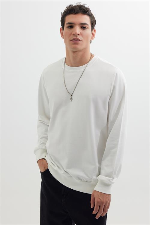 Erkek 3lü Haki-Beyaz-Bordo Relax Fit Rahat Kesim %100 Pamuk 2 İplik Bisiklet Yaka Sweatshirt