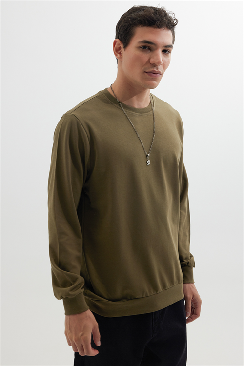 Erkek 3lü Füme-Mavi-Yeşil Relax Fit Rahat Kesim %100 Pamuk 2 İplik Bisiklet Yaka Sweatshirt