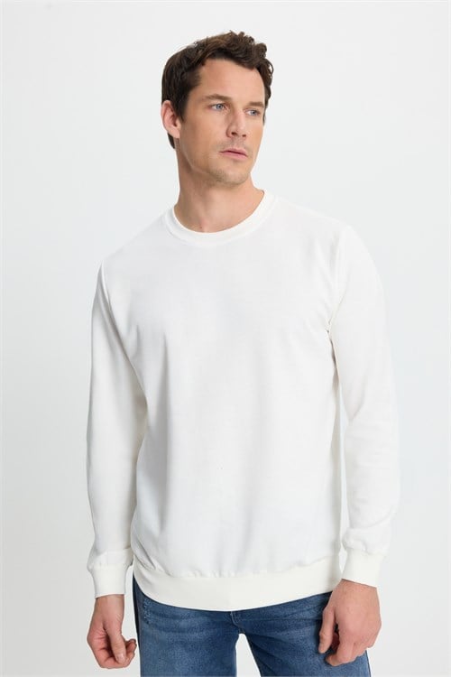 Erkek 3lü Siyah-Beyaz-Açık Gri Relax Fit Rahat Kesim %100 Pamuk 2 İplik Bisiklet Yaka Sweatshirt