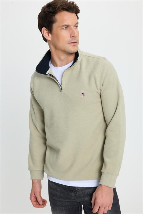 Erkek Slim Fit Dar Kesim Pamuklu Selanik Kumaş Dik Yaka Mint Sweatshirt