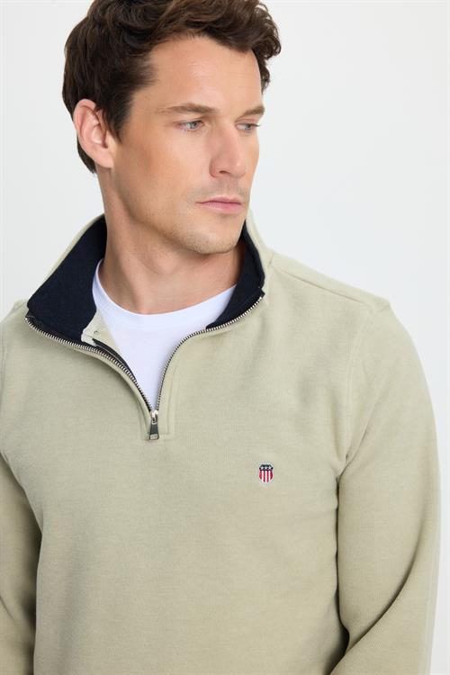 Erkek Slim Fit Dar Kesim Pamuklu Selanik Kumaş Dik Yaka Mint Sweatshirt