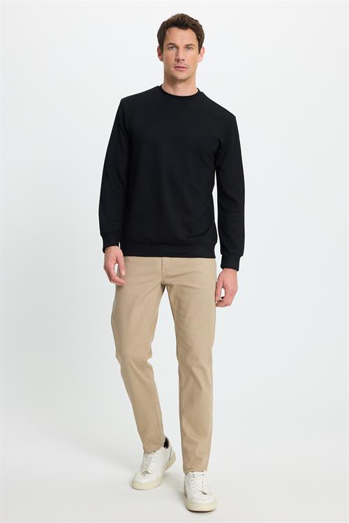 Erkek Standart Fit Normal Kesim Uzun Kollu Ekstra Soft Modal Kumaş Bisiklet Yaka Siyah Sweatshirt
