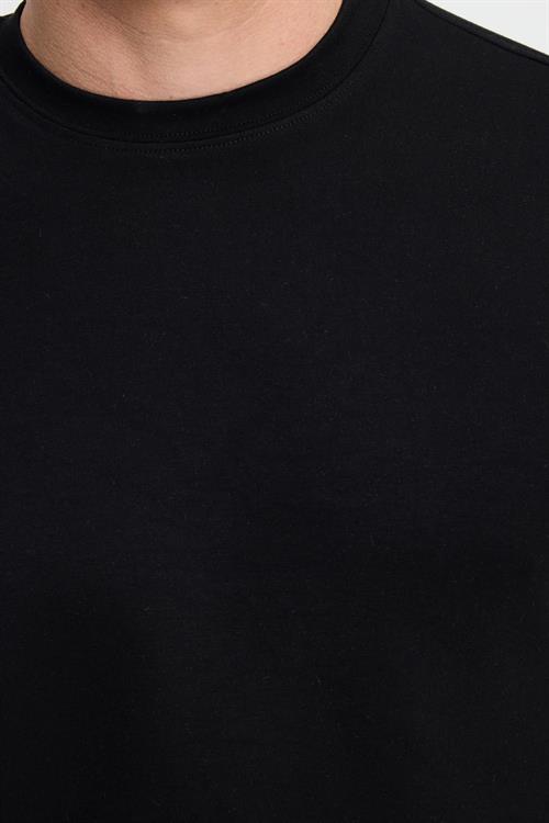 Erkek Standart Fit Normal Kesim Uzun Kollu Ekstra Soft Modal Kumaş Bisiklet Yaka Siyah Sweatshirt