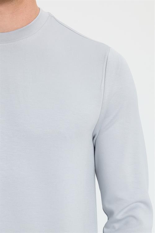 Erkek Standart Fit Normal Kesim Uzun Kollu Ekstra Soft Modal Kumaş Bisiklet Yaka Gri Sweatshirt