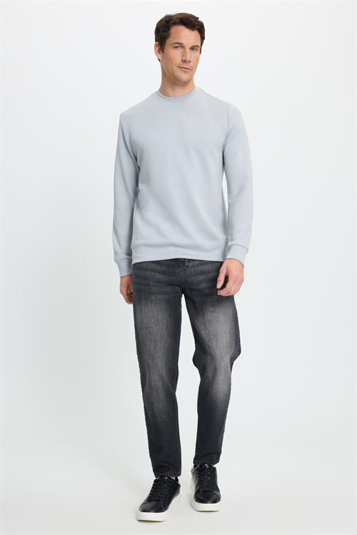 Erkek Standart Fit Normal Kesim Uzun Kollu Ekstra Soft Modal Kumaş Bisiklet Yaka Gri Sweatshirt