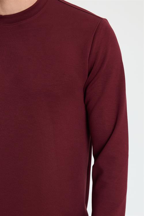 Erkek Standart Fit Normal Kesim Uzun Kollu Ekstra Soft Modal Kumaş Bisiklet Yaka Bordo Sweatshirt