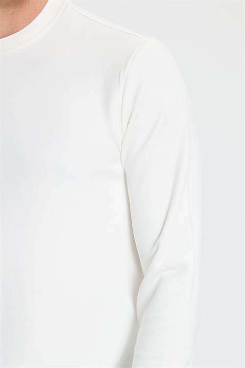 Erkek Standart Fit Normal Kesim Uzun Kollu Ekstra Soft Modal Kumaş Bisiklet Yaka Ekru Sweatshirt