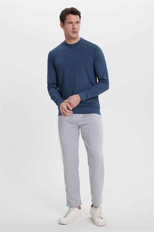 Erkek Standart Fit Normal Kesim Uzun Kollu Ekstra Soft Modal Kumaş Bisiklet Yaka Koyu Petrol Sweatshirt