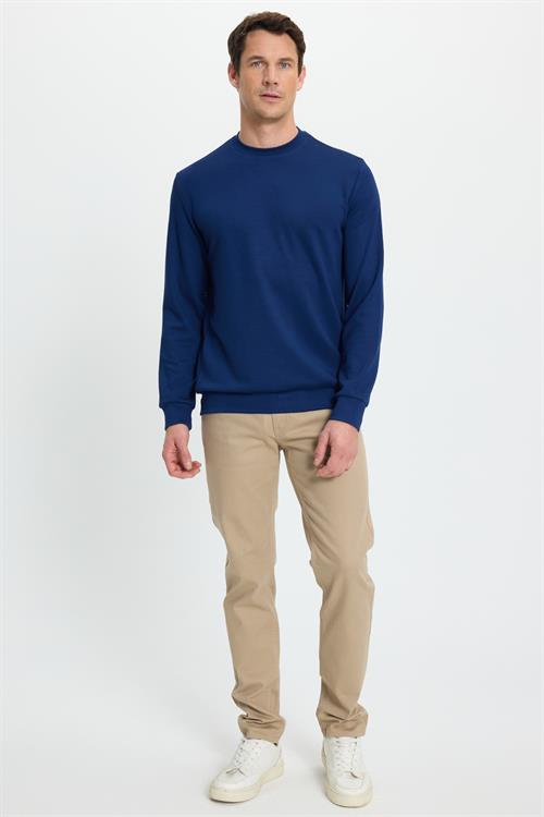 Erkek Standart Fit Normal Kesim Uzun Kollu Ekstra Soft Modal Kumaş Bisiklet Yaka Açık Lacivert Sweatshirt