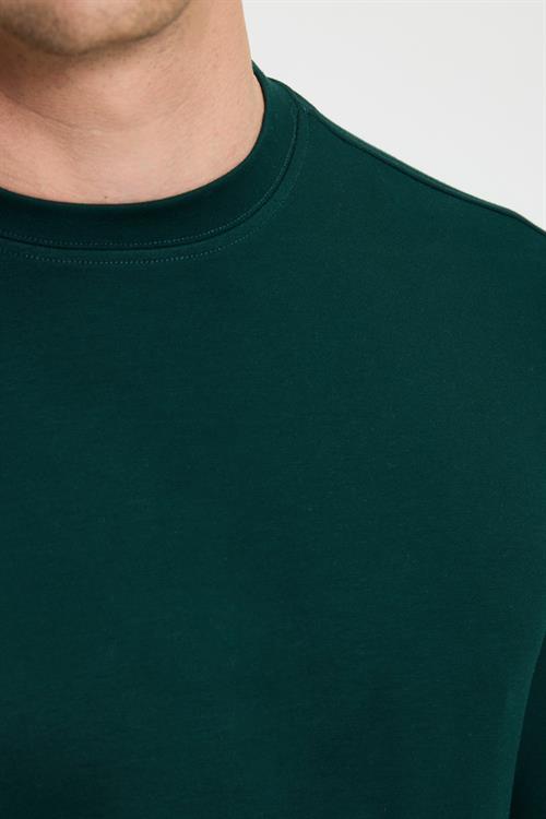 Erkek Standart Fit Normal Kesim Uzun Kollu Ekstra Soft Modal Kumaş Bisiklet Yaka Yeşil Sweatshirt