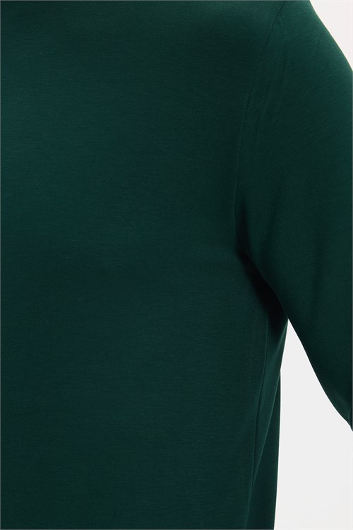 Erkek Standart Fit Normal Kesim Uzun Kollu Ekstra Soft Modal Kumaş Bisiklet Yaka Yeşil Sweatshirt