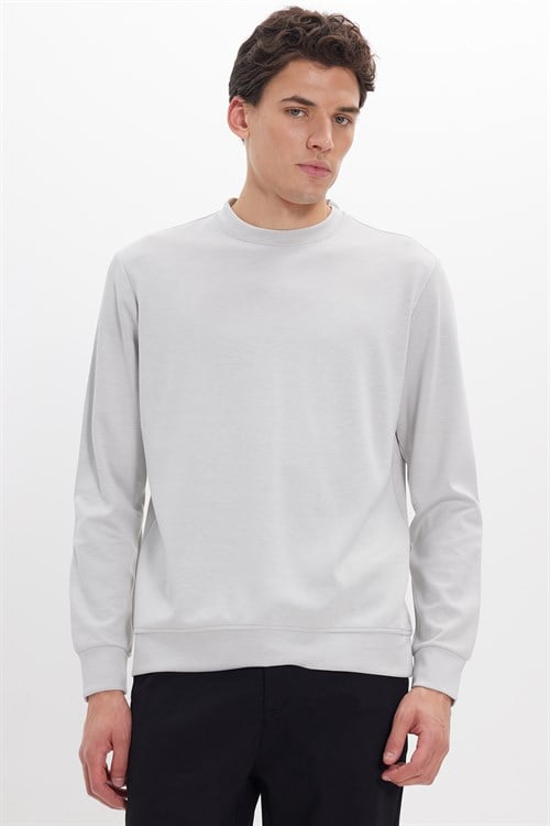 Erkek Standart Fit Normal Kesim Uzun Kollu Ekstra Soft Modal Kumaş Bisiklet Yaka Taş Sweatshirt