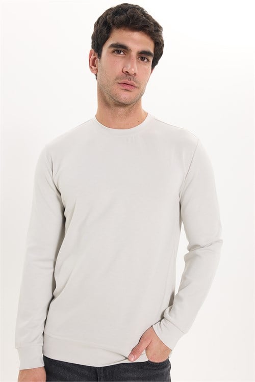 Erkek Standart Fit Normal Kesim Uzun Kollu Ekstra Soft Modal Kumaş Bisiklet Yaka Taş Sweatshirt