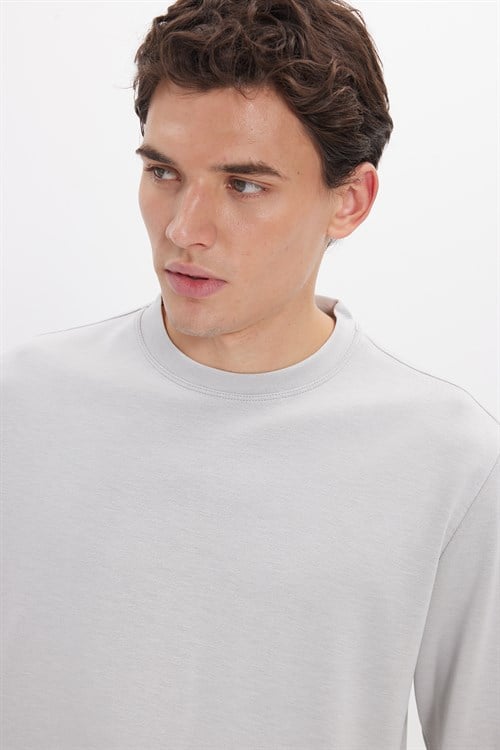 Erkek Standart Fit Normal Kesim Uzun Kollu Ekstra Soft Modal Kumaş Bisiklet Yaka Taş Sweatshirt