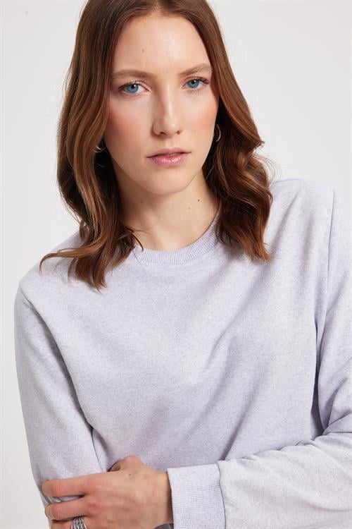 Kadın Oversize Geniş Kesim %100 Pamuk 2 İplik Bisiklet Yaka Gri Sweatshirt 