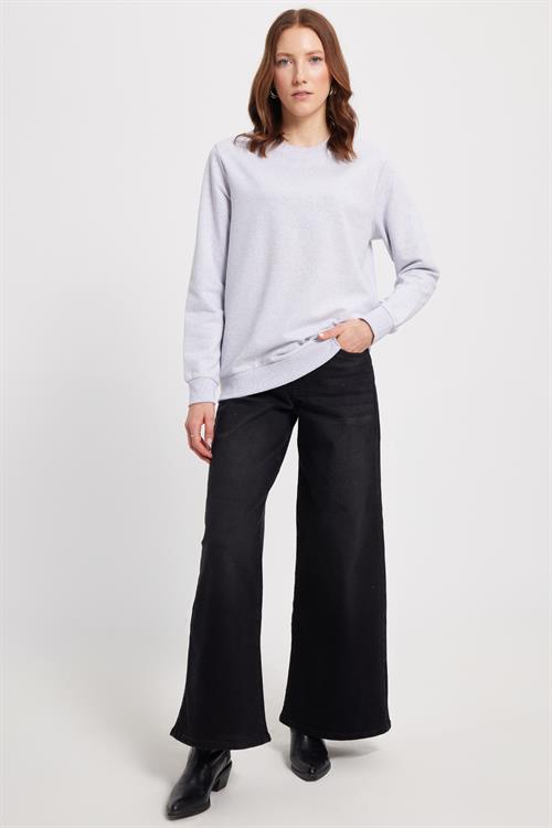 Kadın Oversize Geniş Kesim %100 Pamuk 2 İplik Bisiklet Yaka Gri Sweatshirt 