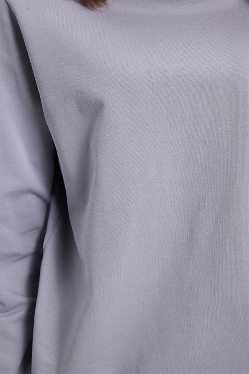 Kadın Oversize Geniş Kesim %100 Pamuk 2 İplik Bisiklet Yaka Açık Gri Sweatshirt 