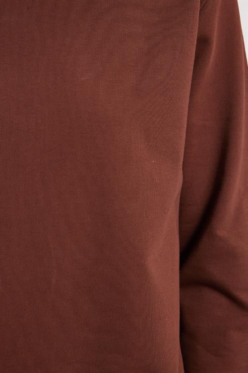 Kadın Oversize Geniş Kesim %100 Pamuk 2 İplik Bisiklet Yaka Kahverengi Sweatshirt 