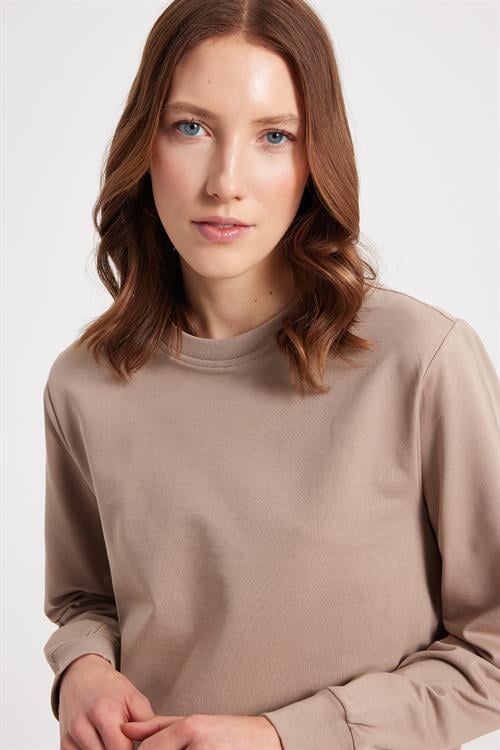 Kadın Oversize Geniş Kesim %100 Pamuk 2 İplik Bisiklet Yaka Taş Sweatshirt 