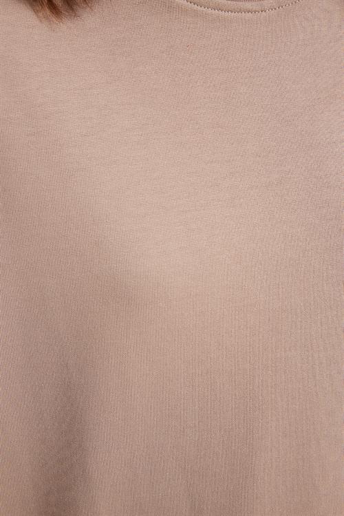 Kadın Oversize Geniş Kesim %100 Pamuk 2 İplik Bisiklet Yaka Taş Sweatshirt 