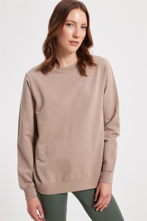 Kadın Oversize Geniş Kesim %100 Pamuk 2 İplik Bisiklet Yaka Taş Sweatshirt 