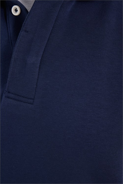Erkek Relax Fit Rahat Kesim Pamuklu Yumuşak Dokulu 3 İplik Lacivert Polo Yaka Sweatshirt