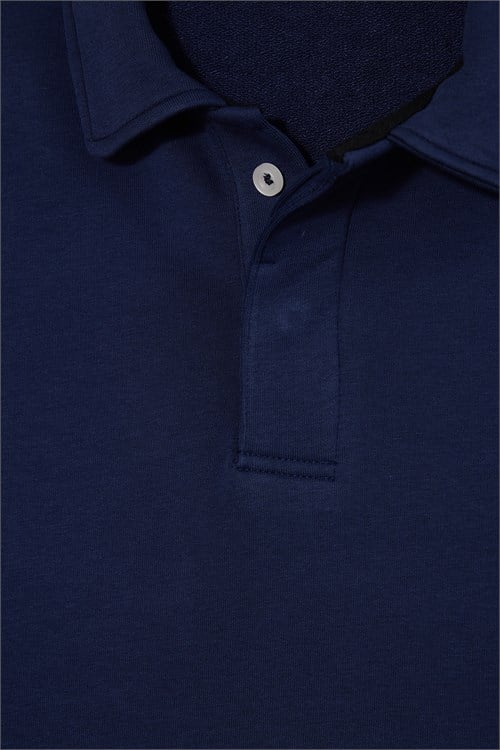 Erkek Relax Fit Rahat Kesim Pamuklu Yumuşak Dokulu 3 İplik Lacivert Polo Yaka Sweatshirt