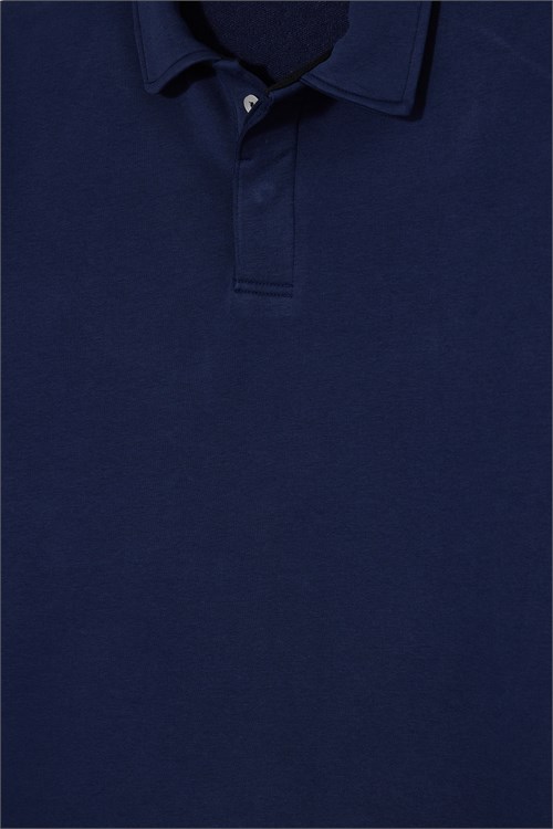 Erkek Relax Fit Rahat Kesim Pamuklu Yumuşak Dokulu 3 İplik Lacivert Polo Yaka Sweatshirt