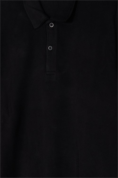 Erkek Regular Fit Klasik Kesim Uzun Kollu Selanik Kumaş Siyah Polo Yaka Sweatshirt