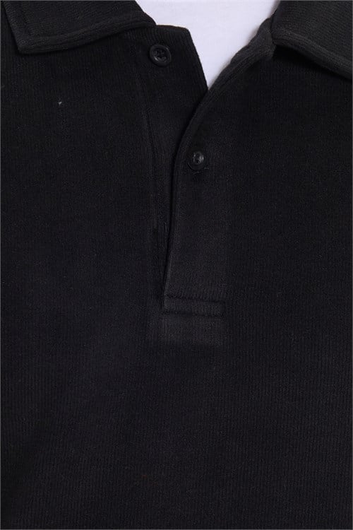 Erkek Regular Fit Klasik Kesim Uzun Kollu Selanik Kumaş Siyah Polo Yaka Sweatshirt