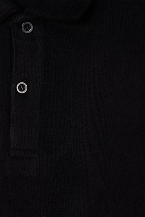 Erkek Regular Fit Klasik Kesim Uzun Kollu Siyah Polo Yaka Sweatshirt