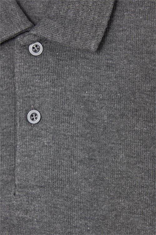 Erkek Regular Fit Klasik Kesim Uzun Kollu Selanik Kumaş Antrasit Polo Yaka Sweatshirt