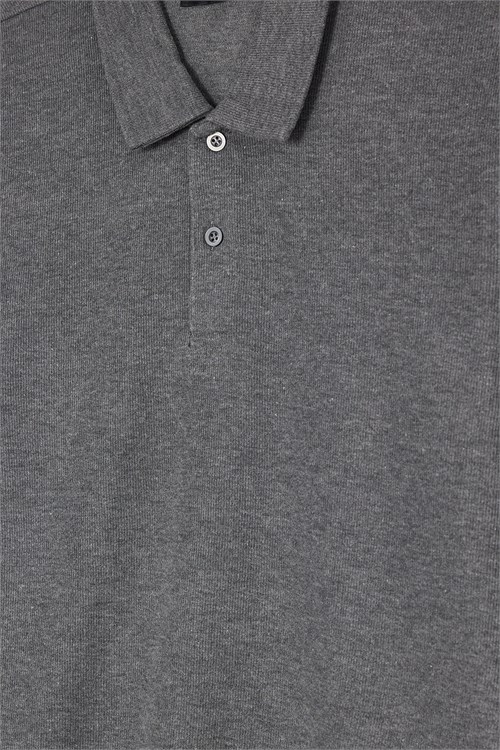 Erkek Regular Fit Klasik Kesim Uzun Kollu Selanik Kumaş Antrasit Polo Yaka Sweatshirt